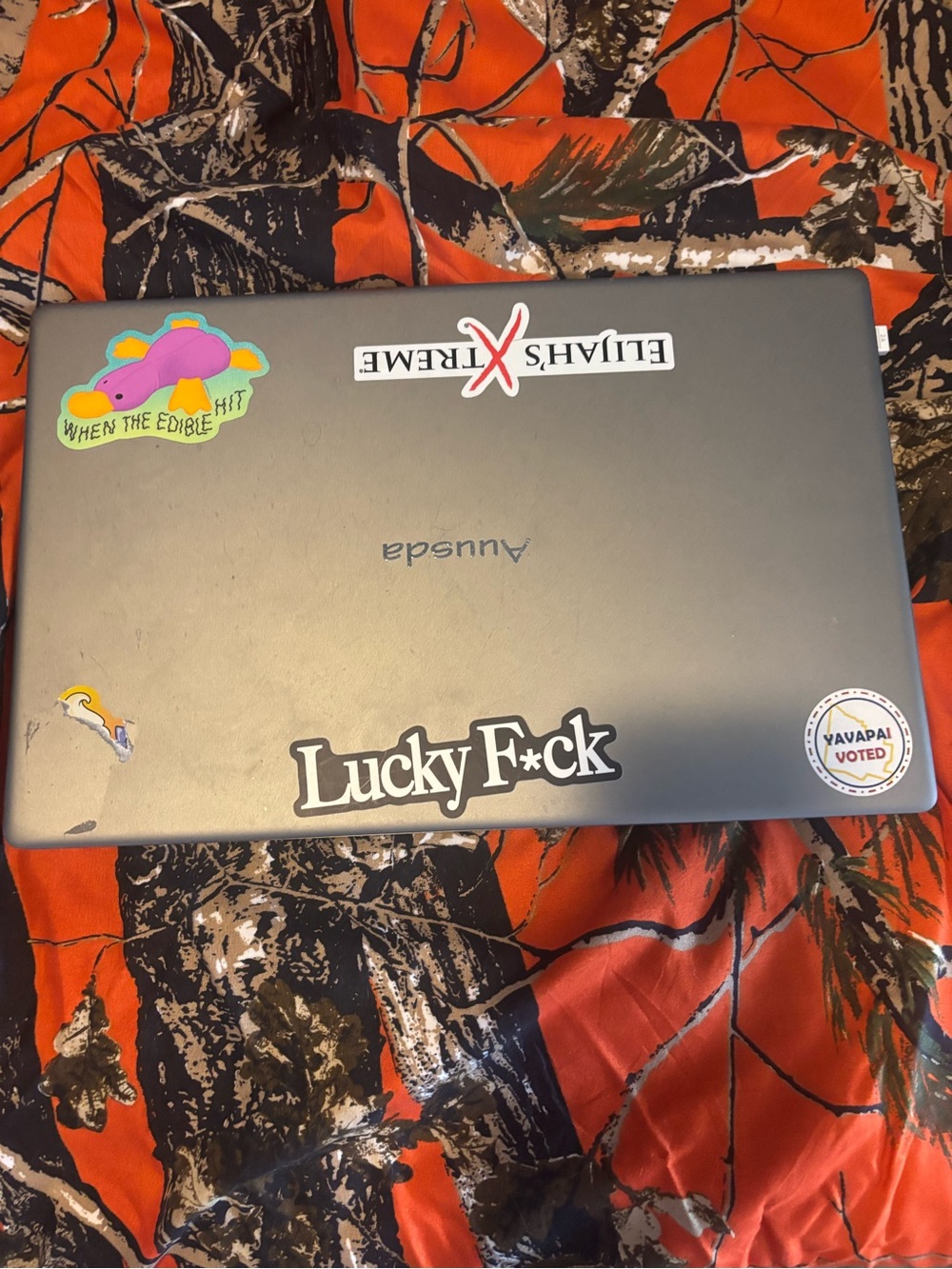 Gray Laptop with Sticker Accents